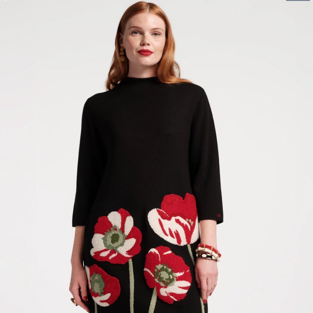 Frances Valentine Annie Embroidered Wool Dress - Paradise Poppy